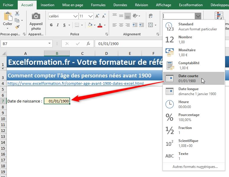 Excel formation - Compter les âges avant 1900 - 02