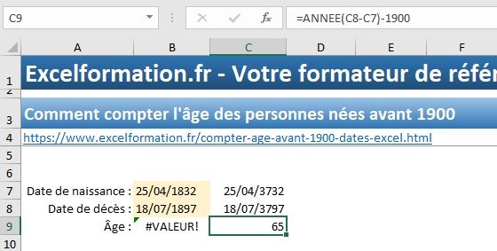 Excel formation - Compter les âges avant 1900 - 07