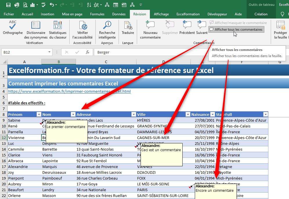 Excel formation - Comment imprimer les commentaires Excel - 05