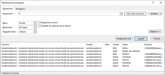 Excel formation - Comment sélectionner toutes les erreurs - 06