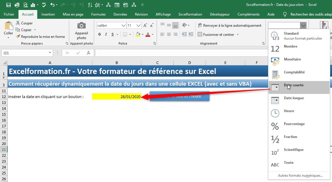 Excel formation - date et heure rapide - 15