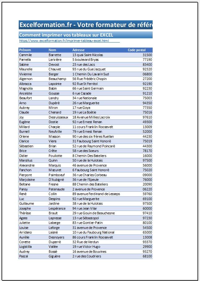Excel formation - Imprimer un tableau Excel - 02