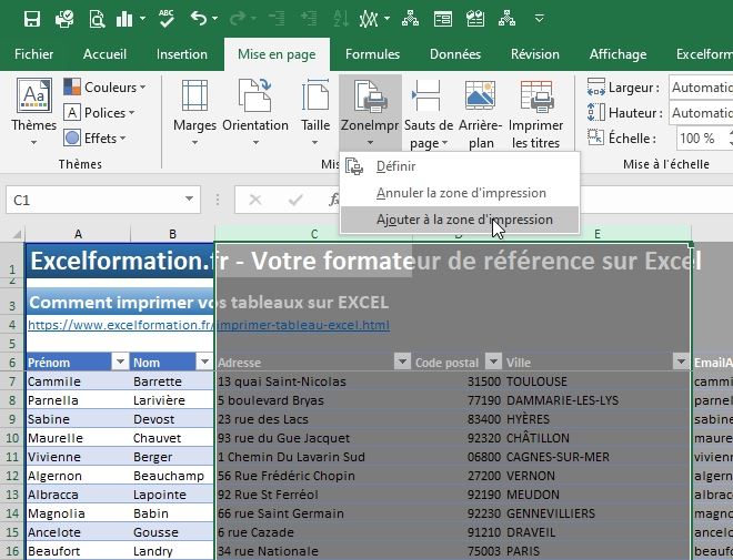 Excel formation - Imprimer un tableau Excel - 09