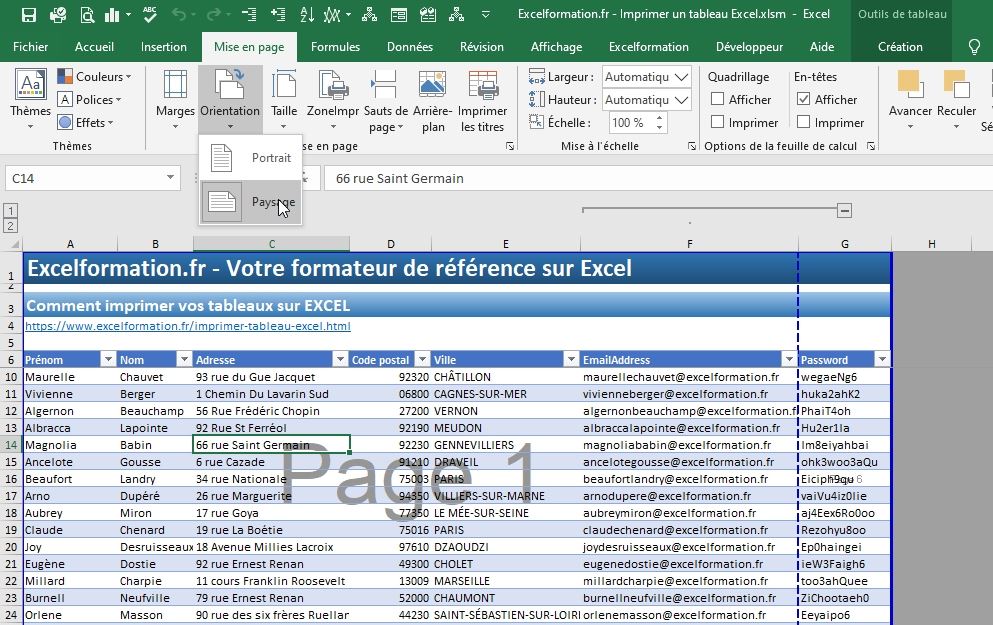 Excel formation - Imprimer un tableau Excel - 13