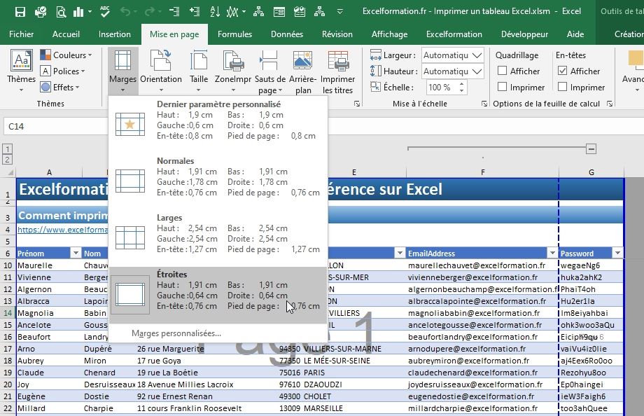 Excel formation - Imprimer un tableau Excel - 14