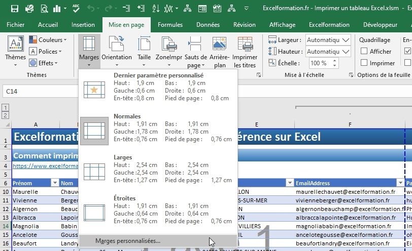 Excel formation - Imprimer un tableau Excel - 15