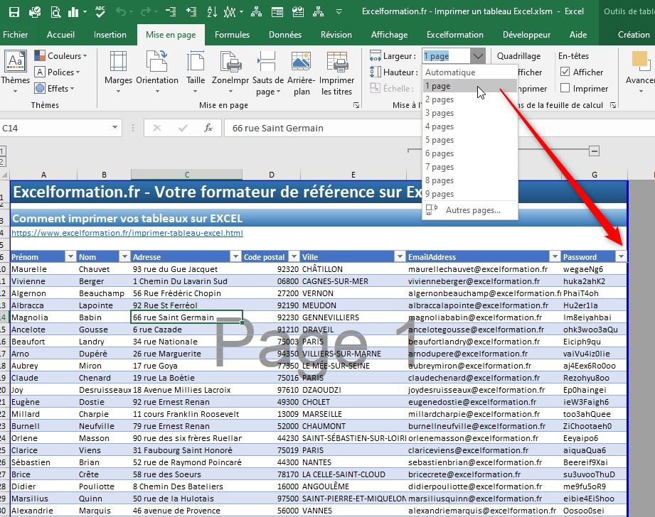 Excel formation - Imprimer un tableau Excel - 17