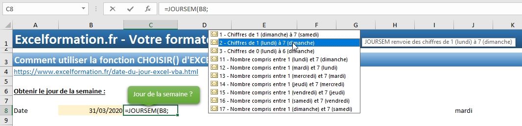 Excel formation - la fonction CHOISIR - 02