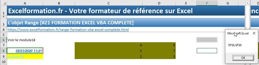 Excel formation - VBA21 - objet Range - 09