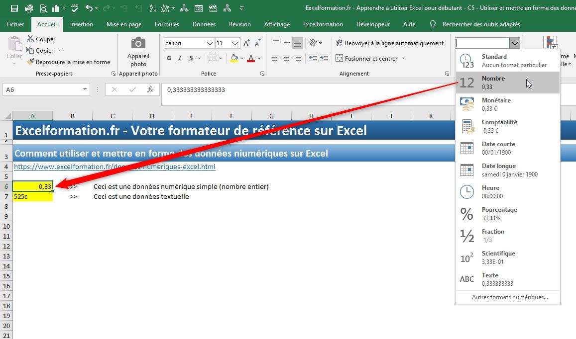 Excel formation - Apprendre Excel - cellules numériques - 09