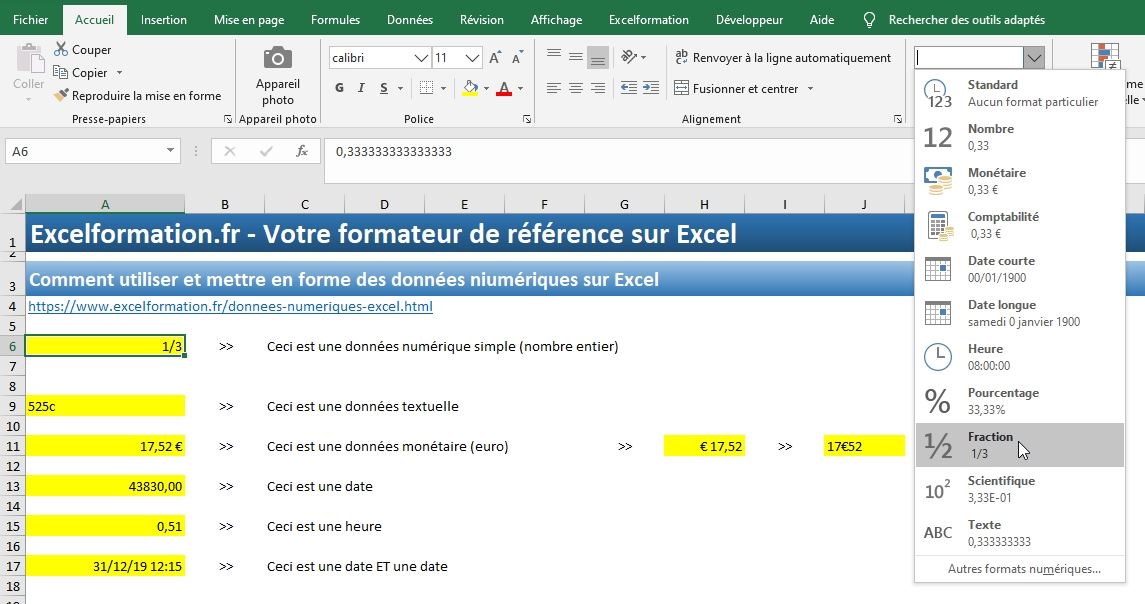 Excel formation - Apprendre Excel - cellules numériques - 12