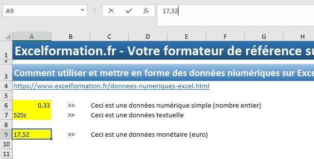 Excel formation - Apprendre Excel - cellules numériques - 15