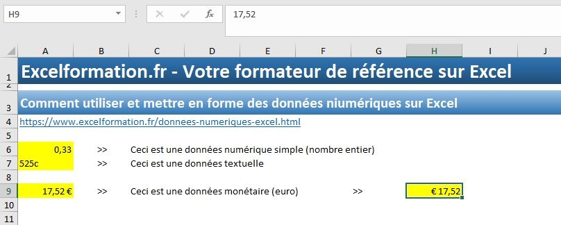 Excel formation - Apprendre Excel - cellules numériques - 16