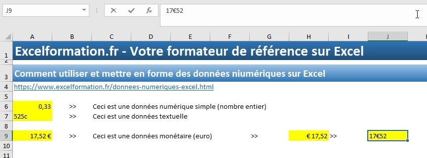 Excel formation - Apprendre Excel - cellules numériques - 17