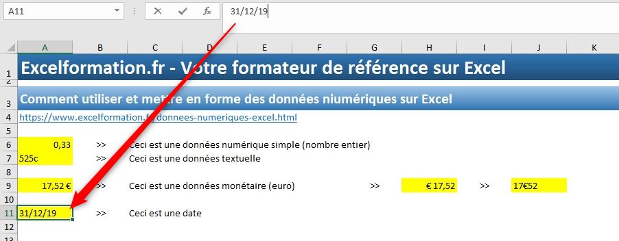 Excel formation - Apprendre Excel - cellules numériques - 19