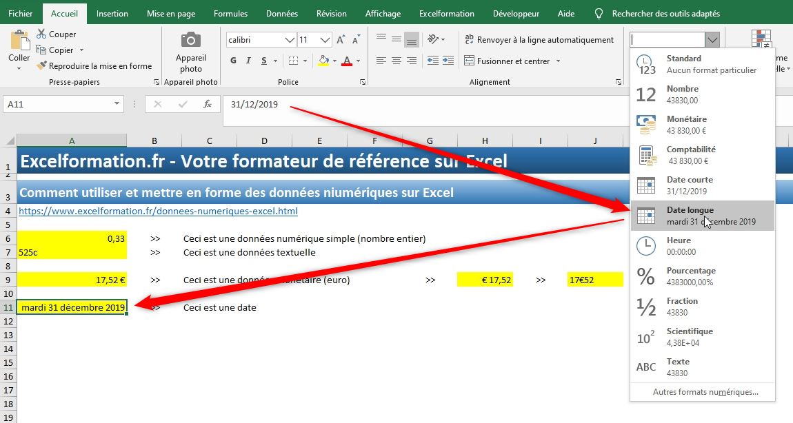 Excel formation - Apprendre Excel - cellules numériques - 20