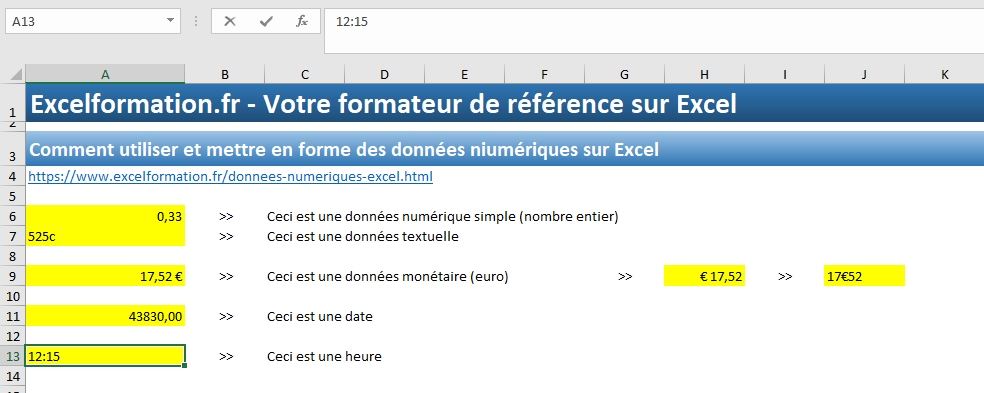 Excel formation - Apprendre Excel - cellules numériques - 22