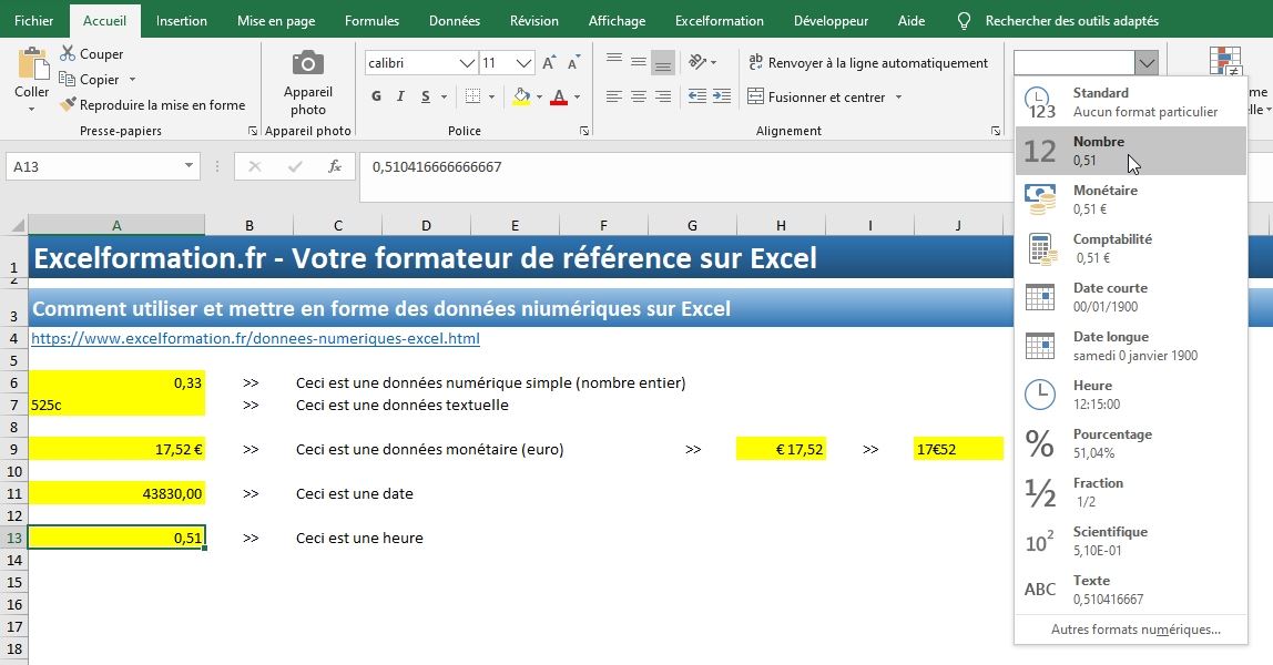 Excel formation - Apprendre Excel - cellules numériques - 23