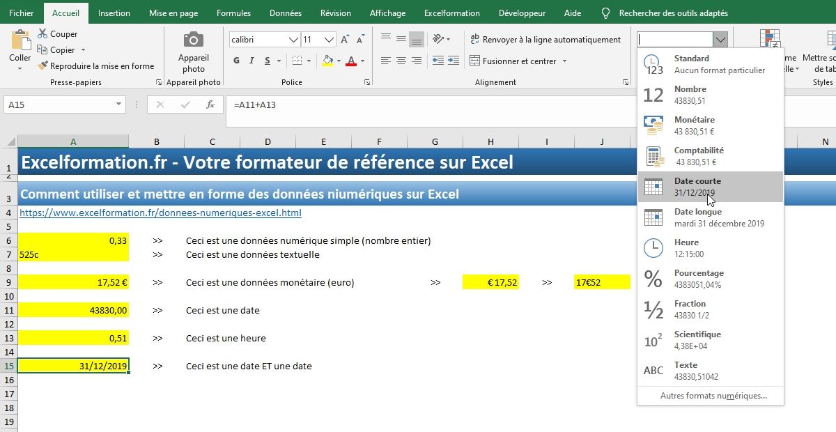 Excel formation - Apprendre Excel - cellules numériques - 26