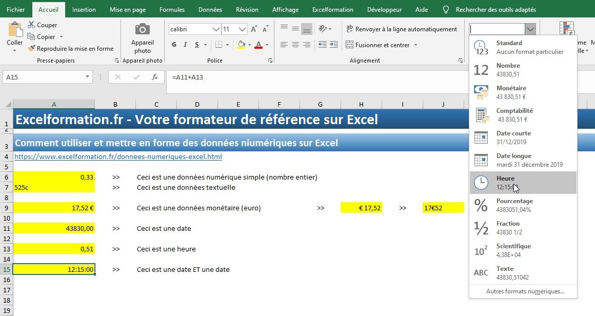 Excel formation - Apprendre Excel - cellules numériques - 27