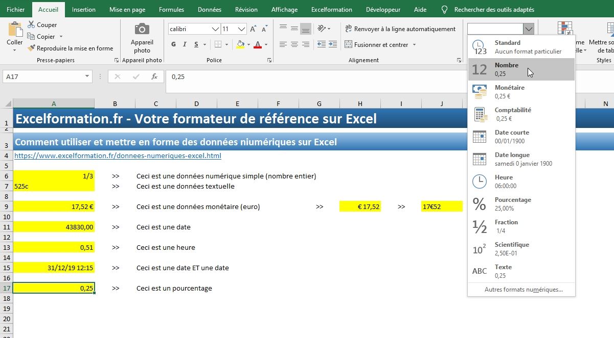 Excel formation - Apprendre Excel - cellules numériques - 30