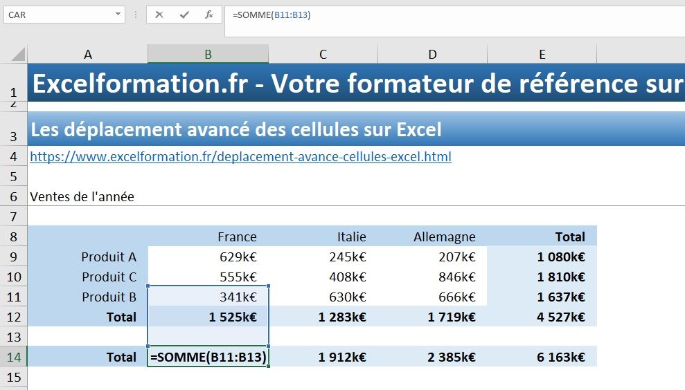 Excel formation - déplacement avancé de cellules - 21