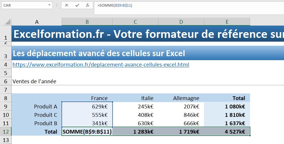 Excel formation - déplacement avancé de cellules - 22