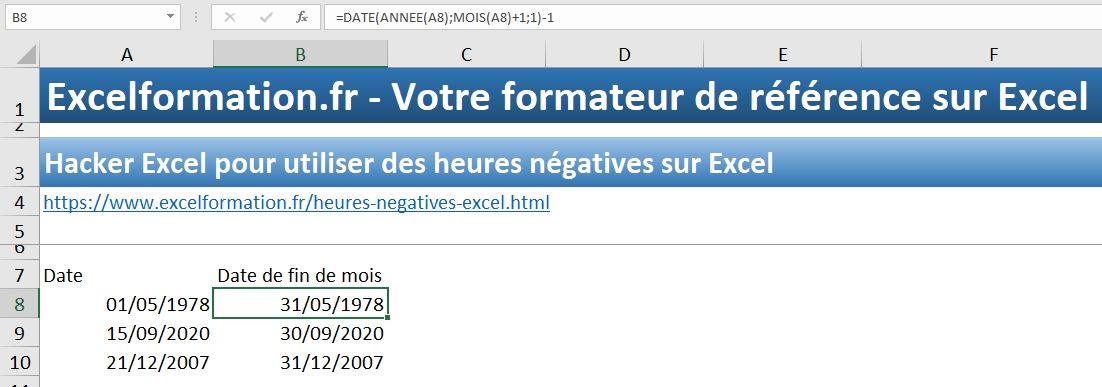 Excel formation - dernier jour du mois - 01