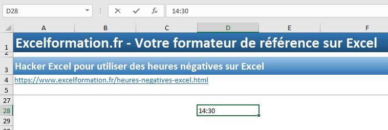 Excel formation - heures négatives - 01