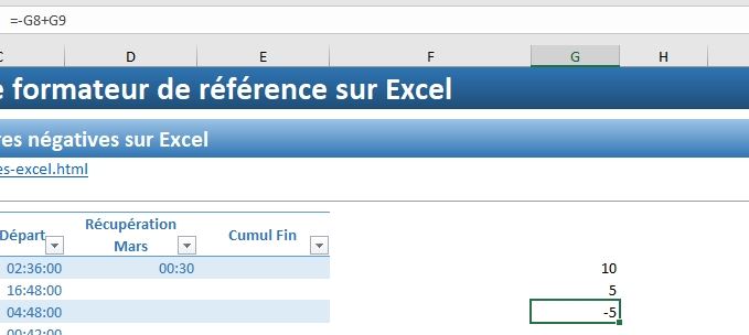 Excel formation - heures négatives - 04