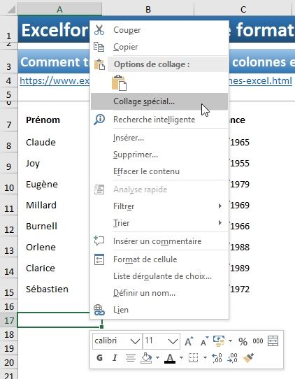 Excel formation - Lignes en colonnes - 05