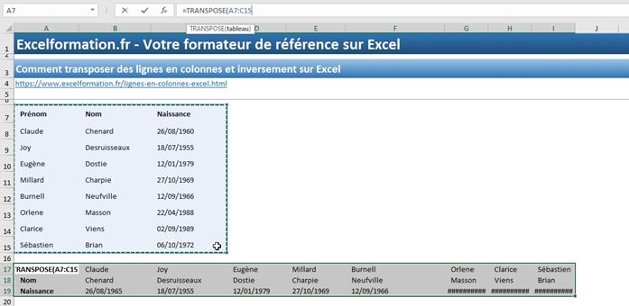 Excel formation - Lignes en colonnes - 12