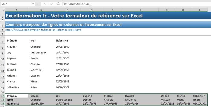 Excel formation - Lignes en colonnes - 14