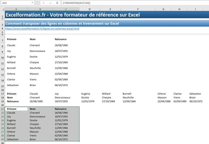 Excel formation - Lignes en colonnes - 16