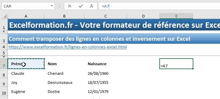 Excel formation - Lignes en colonnes - 17