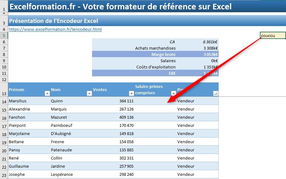 Excel formation - Présentation L'encodeur - 15
