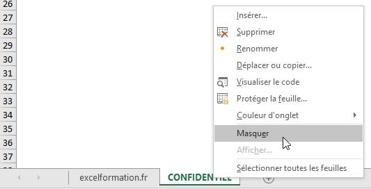 Excel formation - cacher feuille de calcul - 02