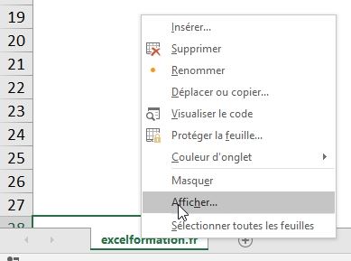 Excel formation - cacher feuille de calcul - 04