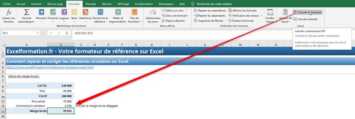 Excel formation - identifier et corriger les références circulaires - 11