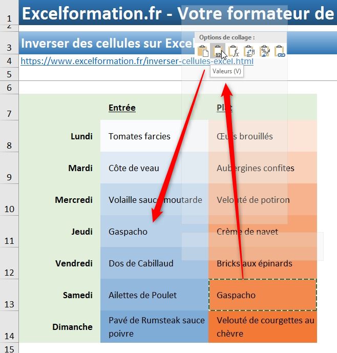 Excel formation - inverser cellules - 12