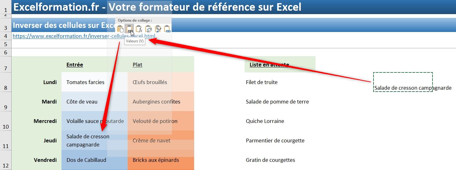 Excel formation - inverser cellules - 13