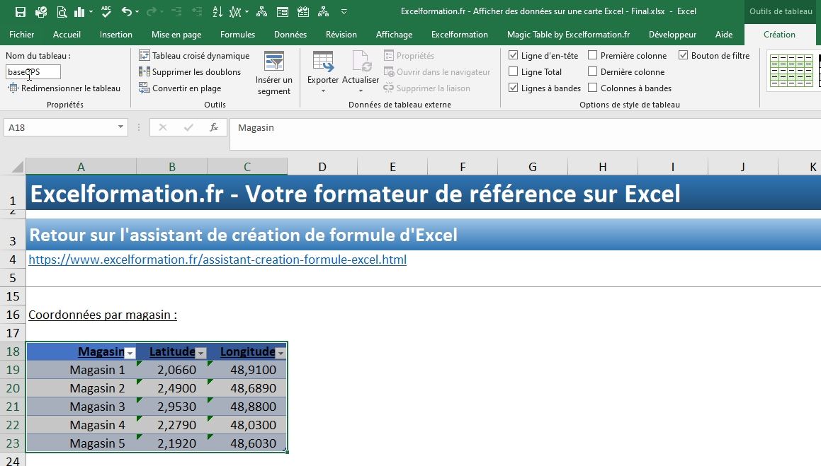 Excel formation - Afficher des données sur une carte - 08