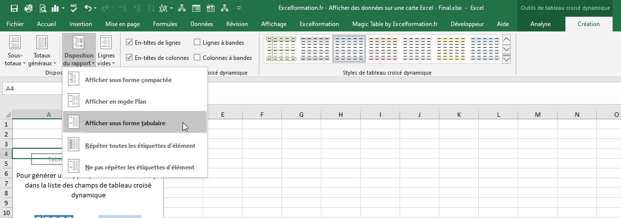 Excel formation - Afficher des données sur une carte - 13