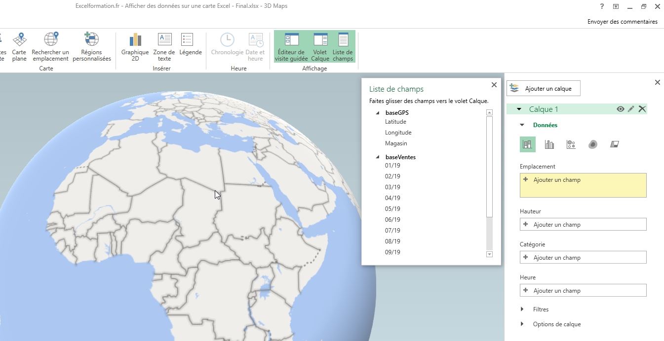 Excel formation - Afficher des données sur une carte - 16