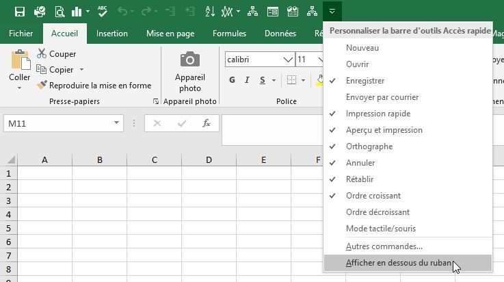 Excel formation - La barre d'accès rapide - 02