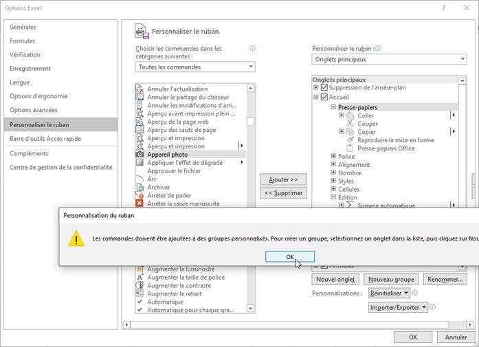 Excel formation - Personnaliser le menu ruban - 04