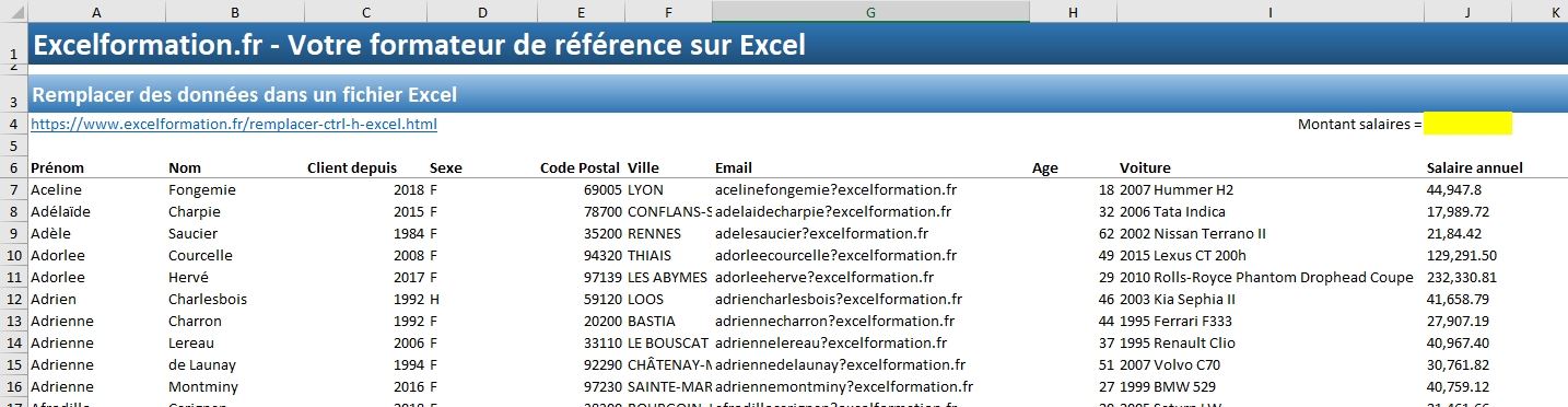 Excel formation - Remplacer des données - 03