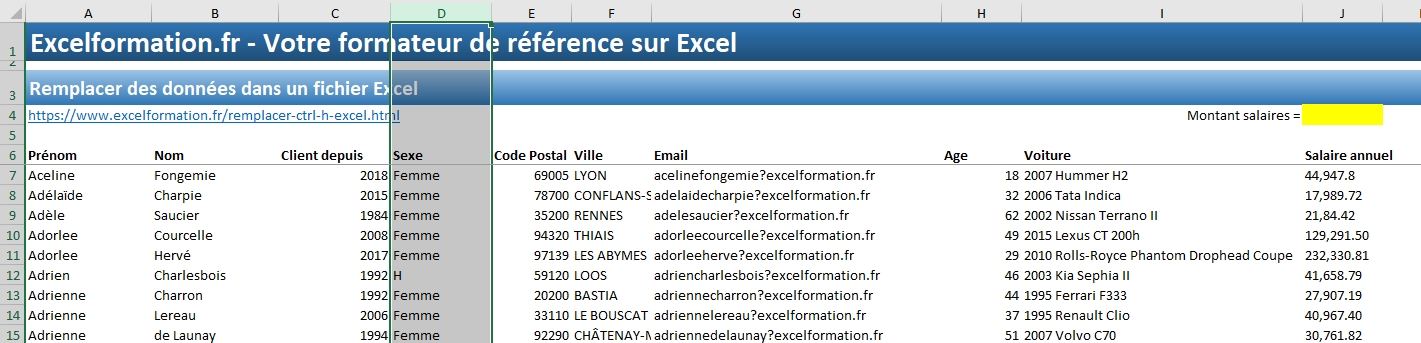 Excel formation - Remplacer des données - 09