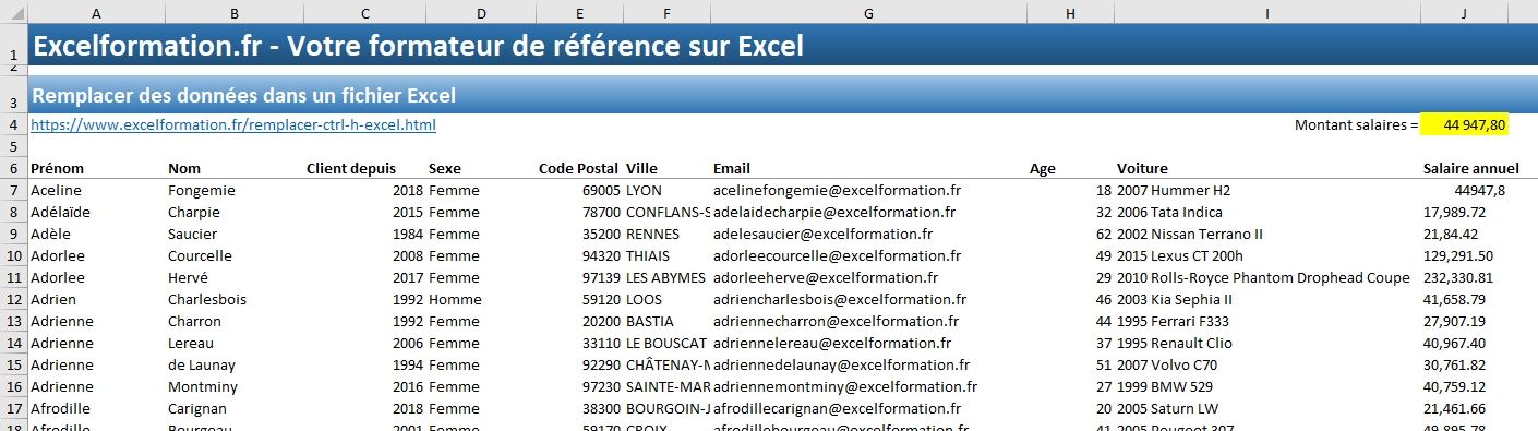 Excel formation - Remplacer des données - 12