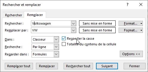 Excel formation - Remplacer des données - 20